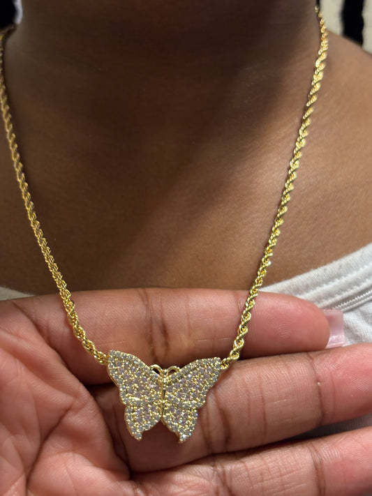 Diamond Pink Butterfly Necklace