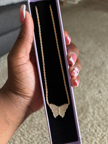 Diamond Pink Butterfly Necklace